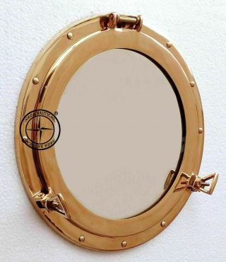 Vintage Solid Brass Porthole 15 " Maritime Nautical Ship Boat Window Wall Mirror