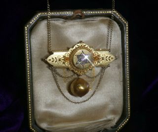 18K DIAMOND PEARL PENDANT VICTORIAN ANTIQUE GOLD STAR OF DAVID VS OLD MINE BOXED 2