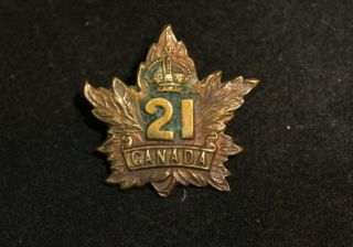 Wwi Canadian 21st Battalion Brass Cap Badge Eastern Ontario Cef