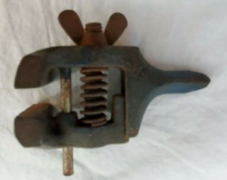 Vintage Rare Miniature Cast Iron Vise Clamp Spring Guide Rod
