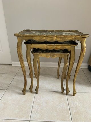 Vintage Florentia Nesting Tables Gold Set Of 3 Hand Made In Italy