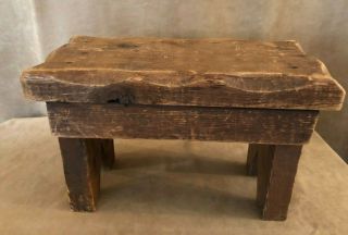 Primitive Antique Stool Wooden 15 X 7 Low 9 " High Cow Milking Step Wood