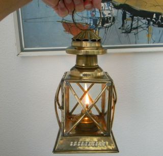 Vintage Square & Glazed Brass Ships Hanging Oil Storm Lantern