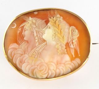Large Antique Victorian 18ct Gold Brooch With Cameo Of Day & Night