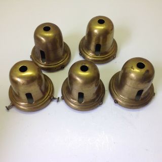 Set 5 Antique Brass 2 1/4 " Lamp Shade Holder Socket Bells Turn Key Or Pull Chain