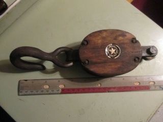 Antique Wood Single Wheel For Block And Tackle