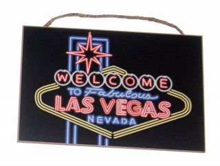 Welcome To Fabulous Las Vegas Nevada 7 " X 10 1/2 " Wood Sign For Bar Den Cave
