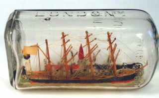 Folk Art 4 Masted Bark Diorama of a Ship in a Bottle 2