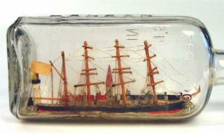 Folk Art 4 Masted Bark Diorama of a Ship in a Bottle 3