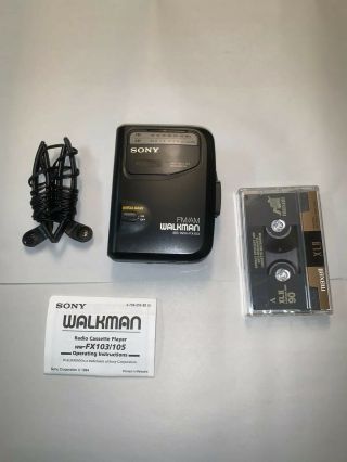 Vtg Sony Walkman Wm - Fx103 Portable Cassette Player With Headphones & Case