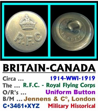 Uniform Button • Britain - Uk • Royal Flying Corps (jennens) • Wwii • C•3461•xyz