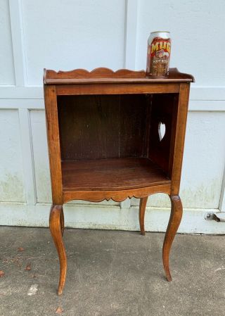 Antique French Country Walnut End Table Nightstand Cabinet Heart Cutouts
