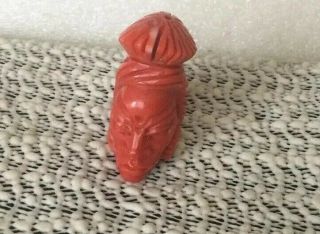 Antique Asian,  Chinese Salmon Carved Coral African Face Pendant Jewelry.  16.  9 Gm