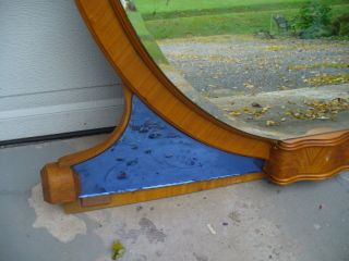 Old 1930 ' s Depression Waterfall Vanity Dresser Mirror with Blue Etched Glass 3