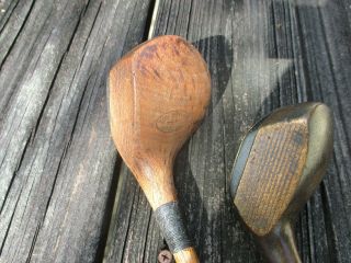 Old Vintage Antique 2 Wood Hickory Shaft Woods Driver Brassie Golf Clubs 2