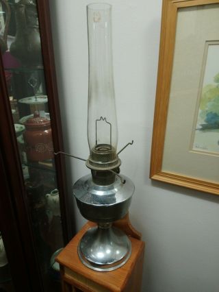 Vintage Aladdin B Model Chrome Oil Lamp & Glass Chimney
