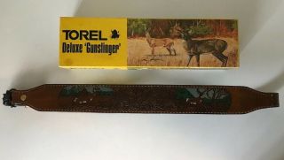 Vintage Torel Rifle Sling 4885 Deer Motif Tooled Leather Cowhide Padded