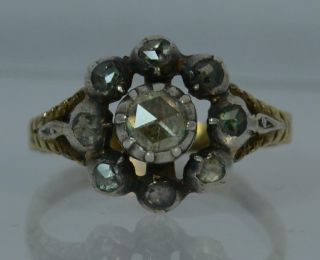 Georgian 15ct Gold And Rose Cut Diamond Cluster Ring D0250