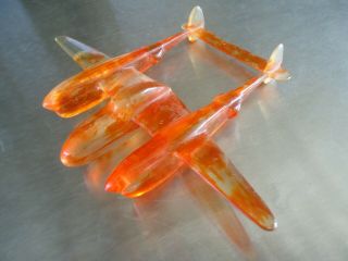 Vintage 1940’s Wwii Airplane P - 38 Lightning Early Lucite Plastic Carved Model