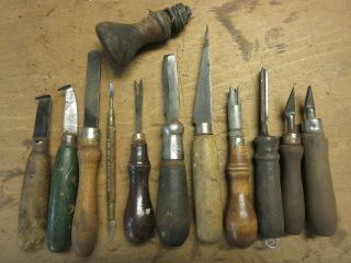 12 Vintage Leather Hand Tools Old Craft Wood Carving Tool Antique