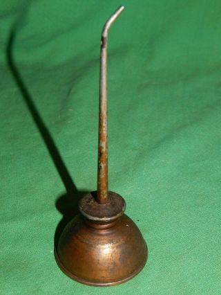 Vintage Copper Plated Small 1 - 2 Oz.  Short 5 " Oiler Can,  Thumb Press Squirt Drip