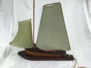 Vintage Art Deco Wooden Sailing Boat Ship Yacht Table Desk Lamp Light