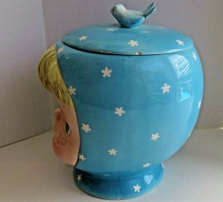 Vintage LITTLE MISS CUTIE PIE Blue Cookie Jar Great Face 3