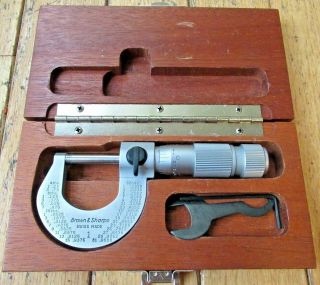 Brown & Sharpe 0 - 1 " Swiss Made Outside Micrometer W/ Wood Box