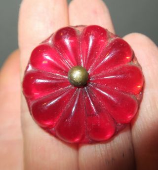 1 Vintage Czech Ruby Red Art Glass Flower Prism Part For Sconce Lamp Chandelier