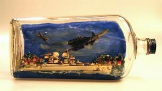 Folk Art Diorama Of A Gravenhurst Pow Battleship Ship In A Bottle