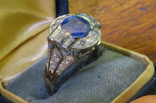 Vintage palladium ART DECO NEON BLUE CEYLON 1.  50 NO HEAT SAPPHIRE DIAMOND ring 3