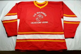 Vintage Us Marines Moscow Ussr Cooper Hockey Jersey Sz.  L - Made In Canada
