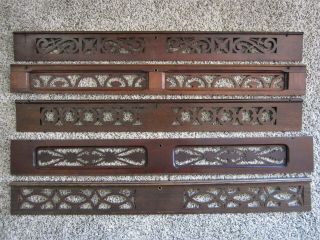 5 Ornate Walnut Oak Victorian Fretwork Panels Eastlake Furniture Trim Pediments