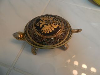 Vtg Brass Desk Bell Boj Eibar Espana Turtle Hotel Service Coat Of Arms