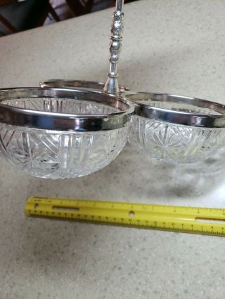 Vintage 3 CUT GLASS BOWLS with SILVER RIM Relish Condiment Holder with Handle 3