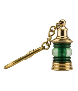 Nautical Brass Lamp Keychain Antique Maritime Ship Lantern Collectible Key Ring