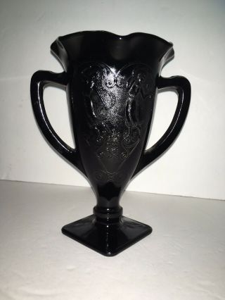 Vintage Black Amethyst Glass Vase With Handles