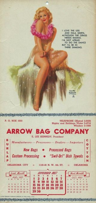 1957 Pin Up Girl Calendar By Earl Moran Hula Girl 576