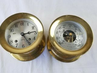 Vintage 5 1/2” Chelsea Ship’s Bell Clock And Barometer Set Brass Heavy