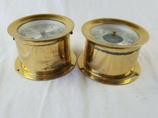 Vintage 5 1/2” Chelsea Ship’s Bell Clock And Barometer Set Brass heavy 2