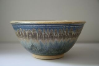 Small Handmade Pottery Bowl Vintage Signed Blues Earthtones Rustic Ursula Vann