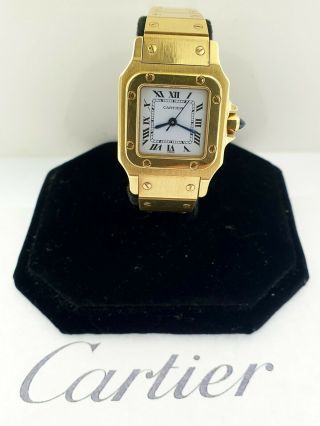 Cartier Santos Solid 18k Yellow Gold 24742 White Roman Dial 24mm Lady 