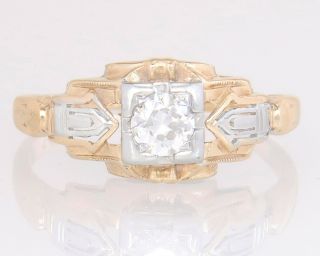 Antique Estate.  20ct Diamond 14K Two Tone Gold Art Deco Engagement Ring 2