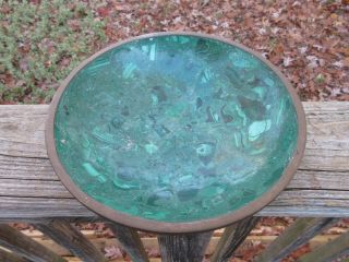 Large Mid Century Modern Vintage Green Malachite Bowl 9 1/4 " One Of A Kind