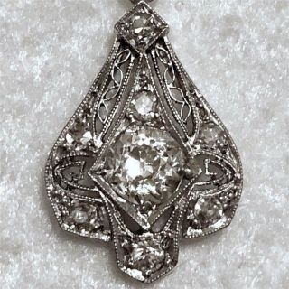 3/4 Cttw Antique Art Deco Filigree Diamond Pendant 14kt White Gold No Chain