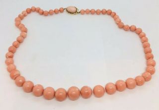 Vintage Pink Red Coral 14k Yellow Gold Clasp Graduates Beaded Necklace 171.  6g 2