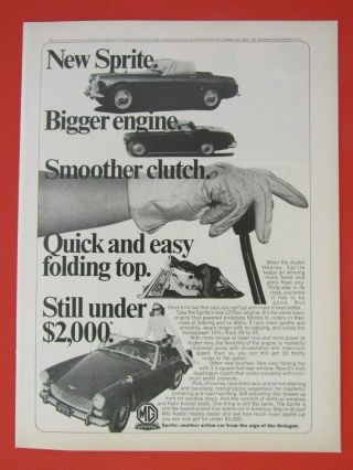 1967 Mg Sprite Bigger Engine Smoother Clutch Print Ad 8.  5 X 11 "
