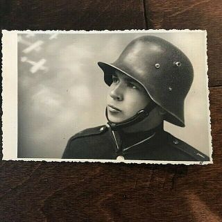 Vintage Postcard Photograph Of Latvian Army Sodier Wearing Helmet.  1938.  Orig.