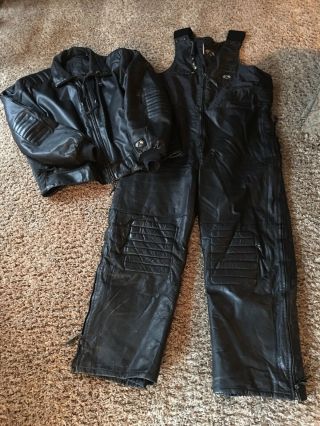 Vintage Nielsen Distributing Cowhide Leather Snowmobile Pants And Jacket 3xl