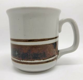 Vintage Lauffer Stoneware Clove Brown Stripe & Speckled Coffee Mug Cup (fr1045)